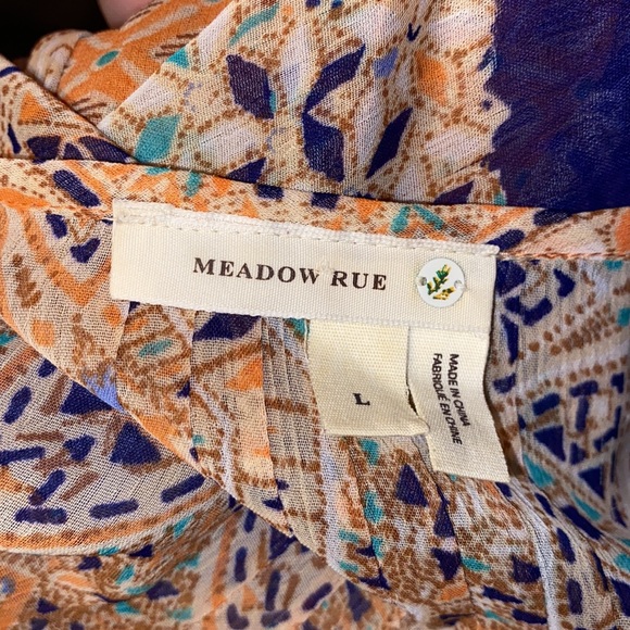 Anthro Meadow Rue Crochet Lace Sheer Geometric Print Peasant Blouse Tunic Top - Picture 6 of 8